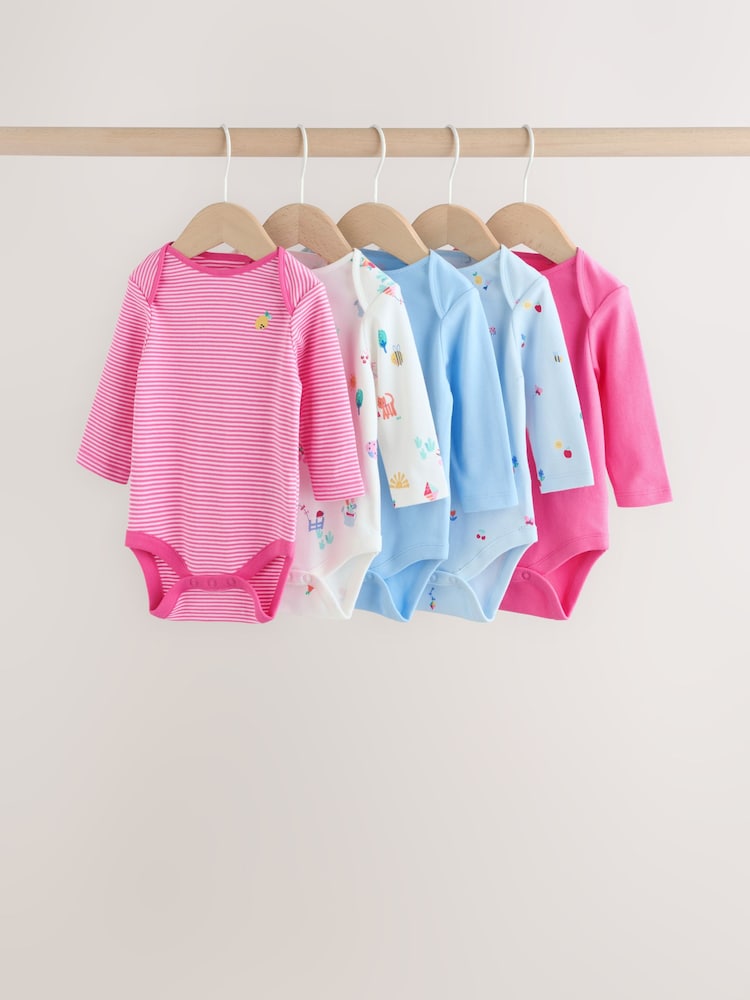 Pink Long Sleeve Baby Bodysuits 4 Pack - Image 1 of 14