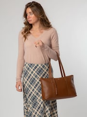 Cultured London Marlowe Leather Brown Tote Bag - Image 7 of 10
