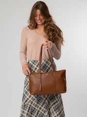 Cultured London Marlowe Leather Brown Tote Bag - Image 9 of 10