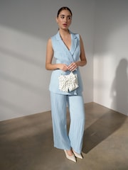 Light Blue Wide Leg Trousers - Image 3 of 8