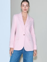 Кызгылт - Herringbone Linen Rich Single Breasted Blazer - 6ичинен 1 сүрөт