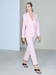 Кызгылт - Herringbone Linen Rich Single Breasted Blazer - 6ичинен 3 сүрөт