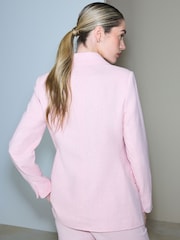 Кызгылт - Herringbone Linen Rich Single Breasted Blazer - 6ичинен 5 сүрөт