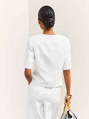 Blanc - Short Sleeve Button-Through Top - Image 4 sur 8