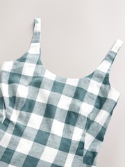 Teal Blue Gingham Linen Rich Peplum Top - Image 8 of 8