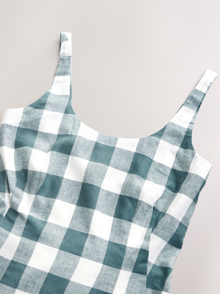 Teal Blue Gingham Linen Rich Peplum Top - Image 8 of 8 Teal Blue Gingham Linen Rich Peplum Top - Image 8 of 8