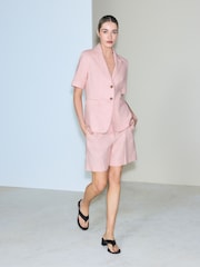 Pink Herringbone Linen Rich Shorts - Image 2 of 8