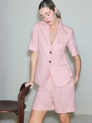 Pink Herringbone Linen Rich Shorts - Image 3 of 8