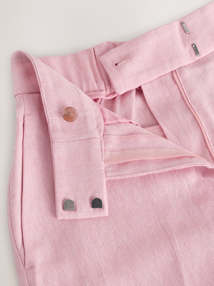 Pink Herringbone Linen Rich Shorts - Image 8 of 8 Pink Herringbone Linen Rich Shorts - Image 8 of 8