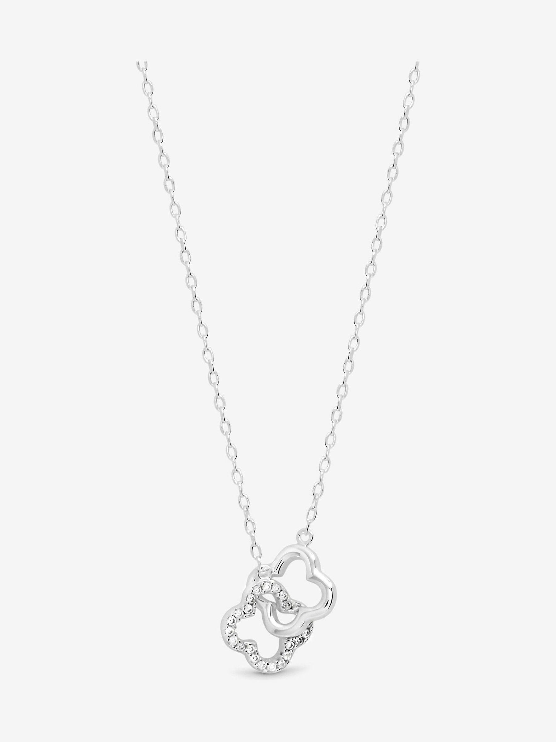 Simply Silver Silver Tone Pave Clover Interlink Necklace