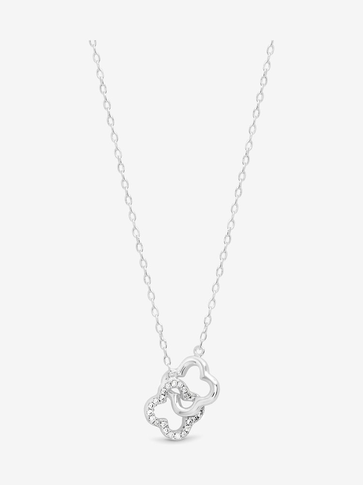 Simply Silver Silver Tone Pave Clover Interlink Necklace - Image 1 of 5