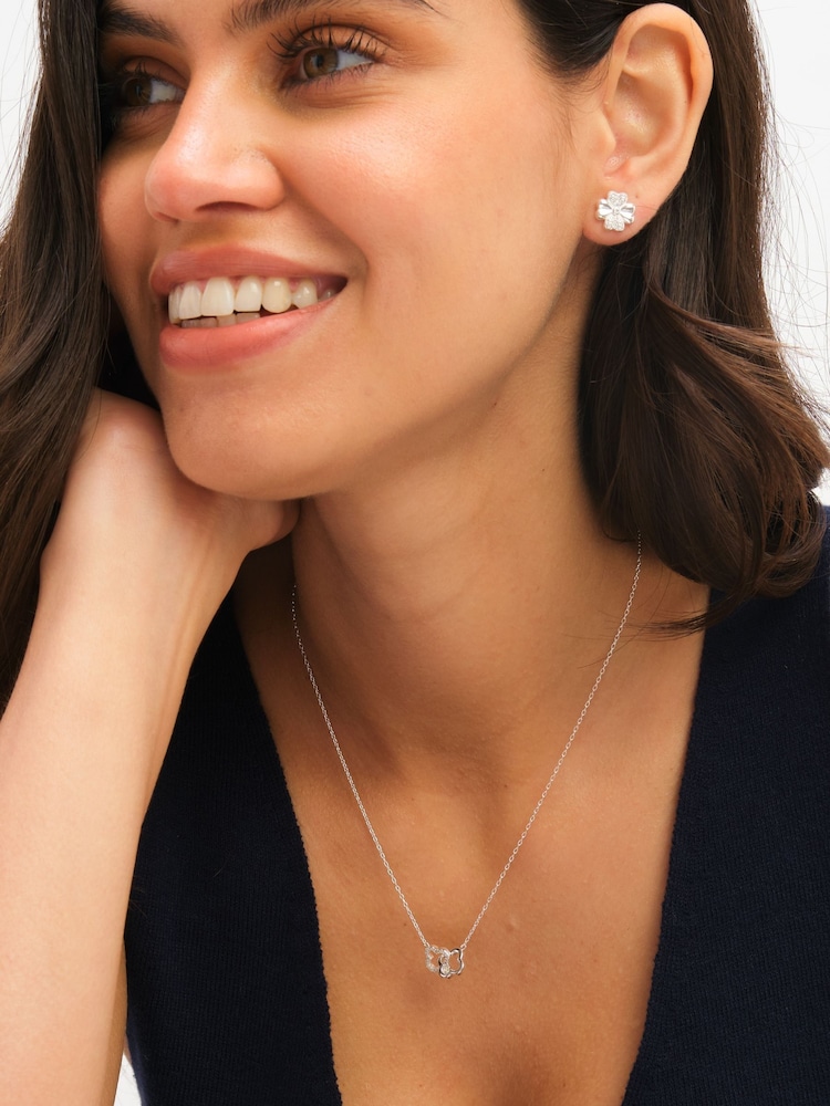 Simply Silver Silver Tone Pave Clover Interlink Necklace - Image 2 of 5