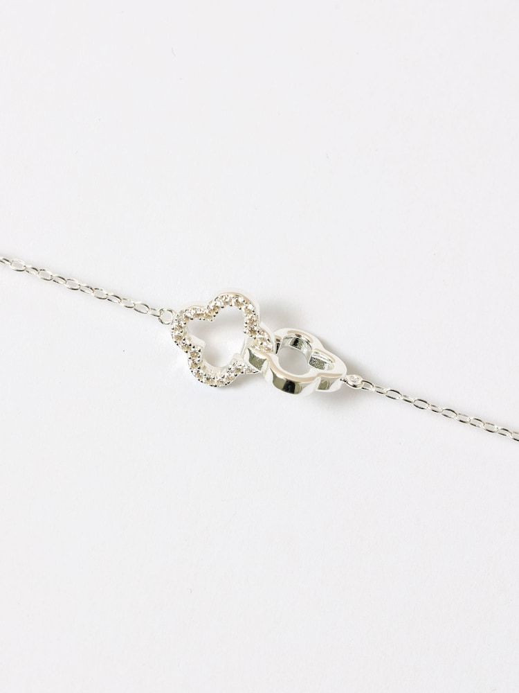Simply Silver Silver Tone Pave Clover Interlink Necklace - Image 5 of 5