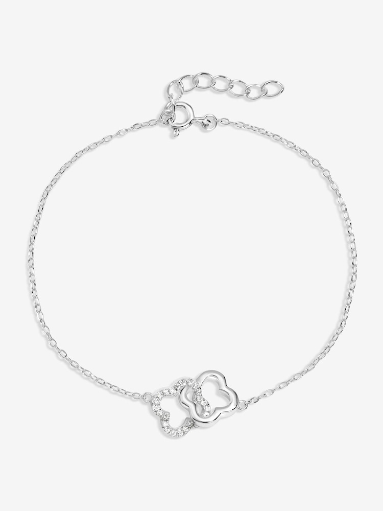 Simply Silver Silver Tone Pave Interlink Clover Bracelet - Image 1 of 4