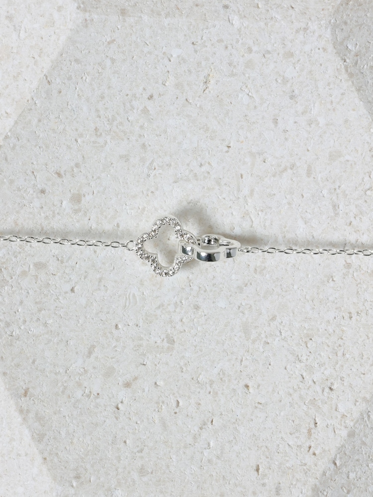 Simply Silver Silver Tone Pave Interlink Clover Bracelet - Image 2 of 4