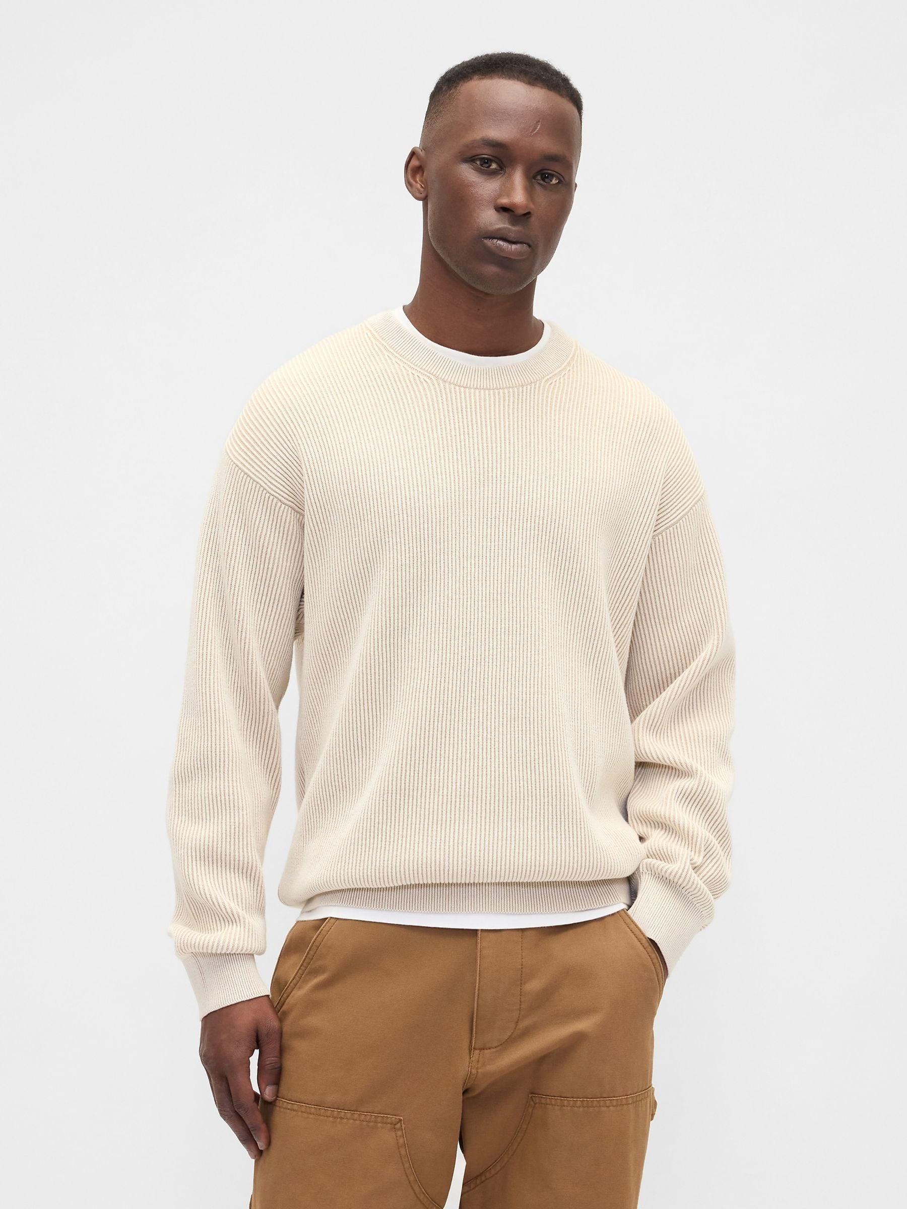 Buy Gap Cream Oversized Fisherman Stitch Crew Neck Jumper from the