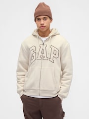 Gap Cream Relaxed Logo Sherpa-Lined Zip Hoodie - Image 1 of 4