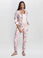 Gina Bacconi Pink Cathy Reversible Floral Print Denim Jacket - Imagem 1 de 4