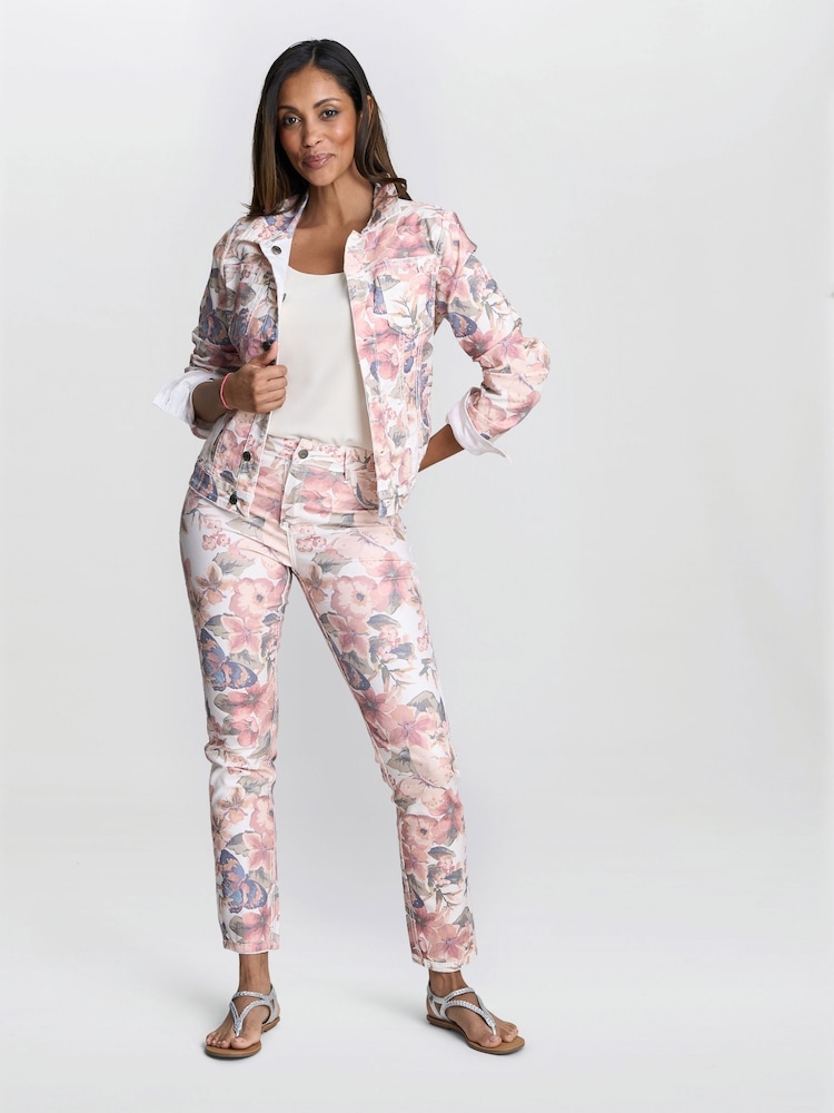 Gina Bacconi Pink Cathy Reversible Floral Print Denim Jacket - Imagem 2 de 4