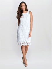 Gina Bacconi Fran Giupure Lace Shift White Dress - Image 3 of 5