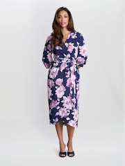 Gina Bacconi Blue Keeley Floral Print Dress - Image 1 of 5