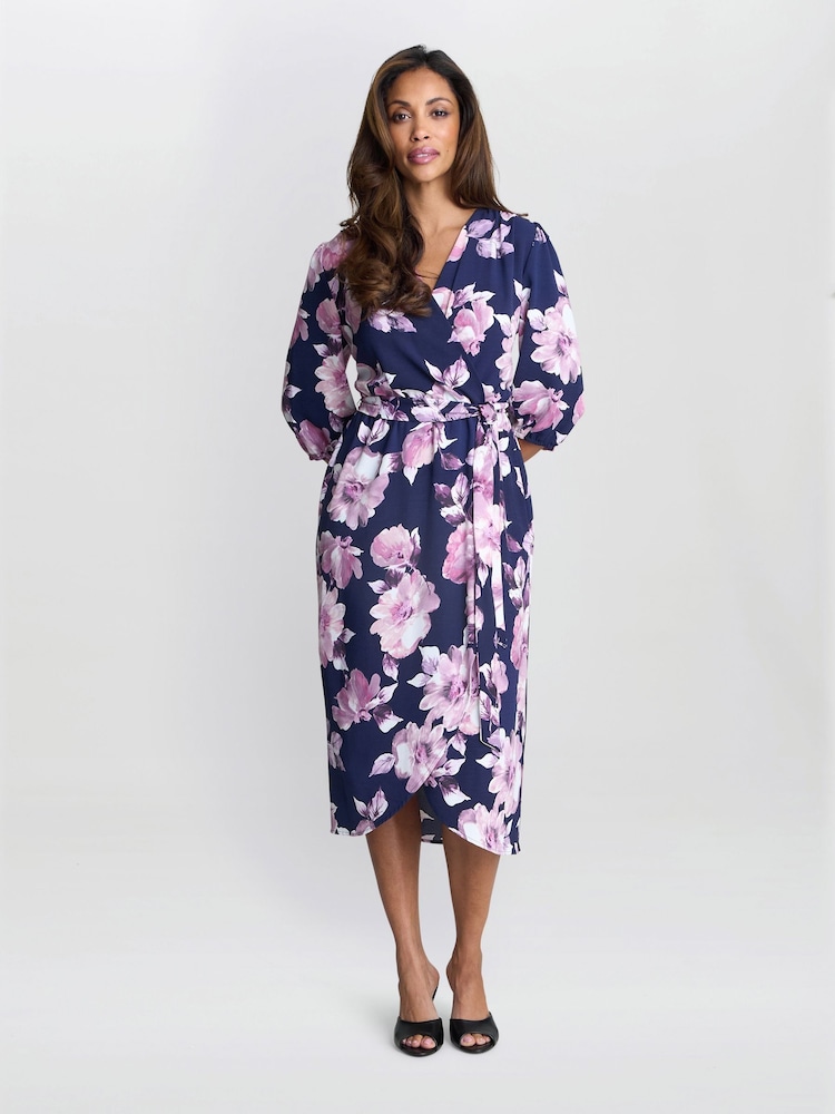 Gina Bacconi Blue Keeley Floral Print Dress - Image 1 of 5
