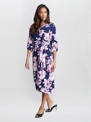 Gina Bacconi Blue Keeley Floral Print Dress - Image 3 of 5