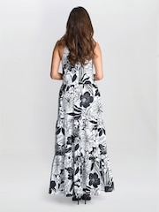 Gina Bacconi Dina Halter Crepe Printed Maxi Black Dress - Image 2 of 5