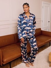 Their Nibs Blue Blue Moon Satin Traditional Pyjamas Set - Image 1 of 4