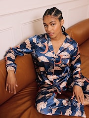 Their Nibs Blue Blue Moon Satin Traditional Pyjamas Set - Image 2 of 4