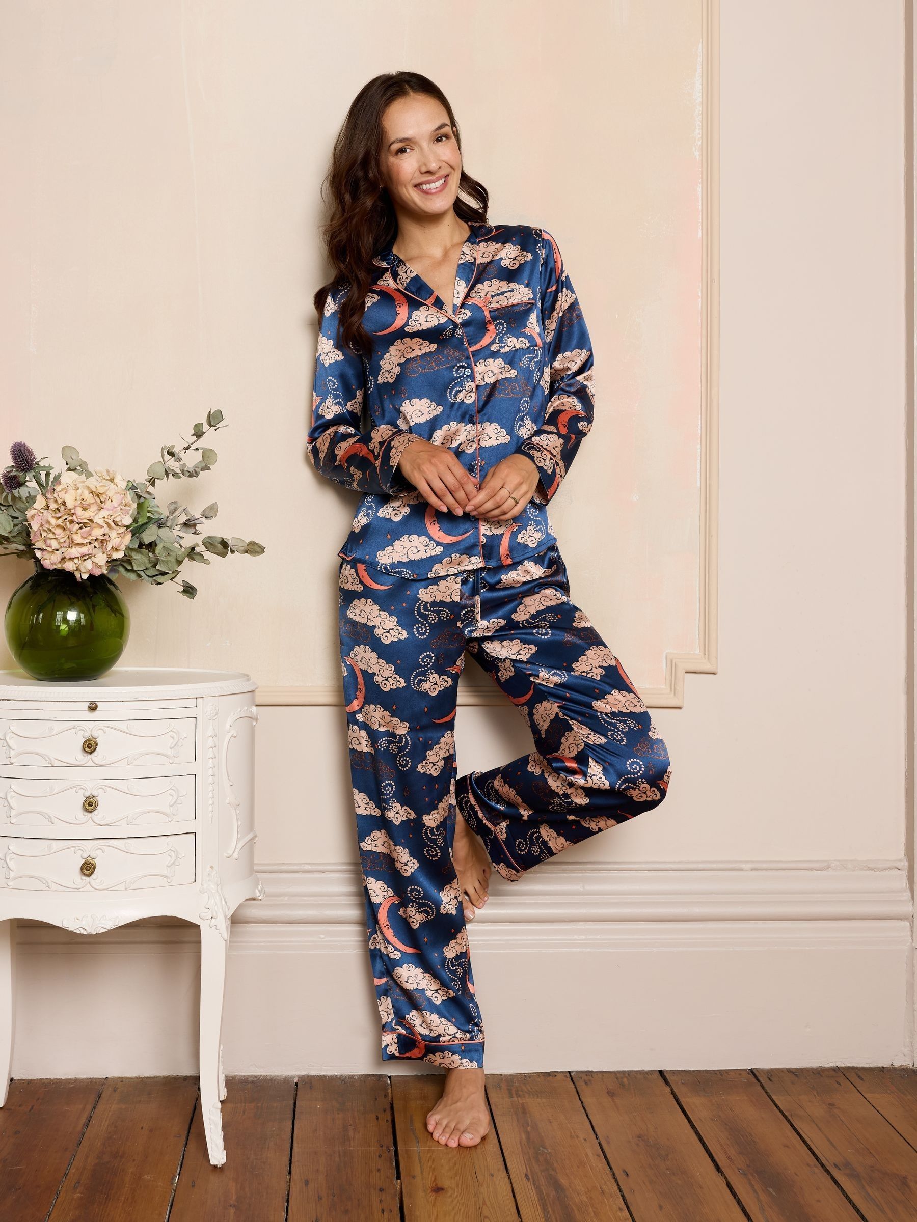 Moon Pyjamas Buy Their Nibs Blue Blue Moon Satin Traditional Pyjamas Set from the ...