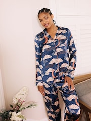 Their Nibs Blue Blue Moon Satin Traditional Pyjamas Set - Image 3 of 4