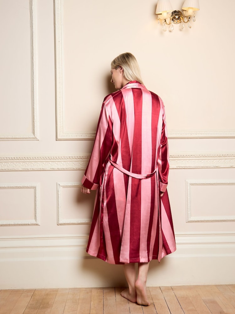 Their Nibs Pink Raspberry Stripe Satin Grandpa Robe - Image 2 of 5 Their Nibs Pink Raspberry Stripe Satin Grandpa Robe - Image 2 of 5