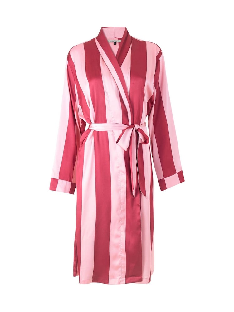 Their Nibs Pink Raspberry Stripe Satin Grandpa Robe - Image 5 of 5 Their Nibs Pink Raspberry Stripe Satin Grandpa Robe - Image 5 of 5