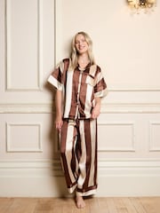 Their Nibs Brown Stripe Recycled Satin Oversized Long Pyjamas Set - Image 1 of 4