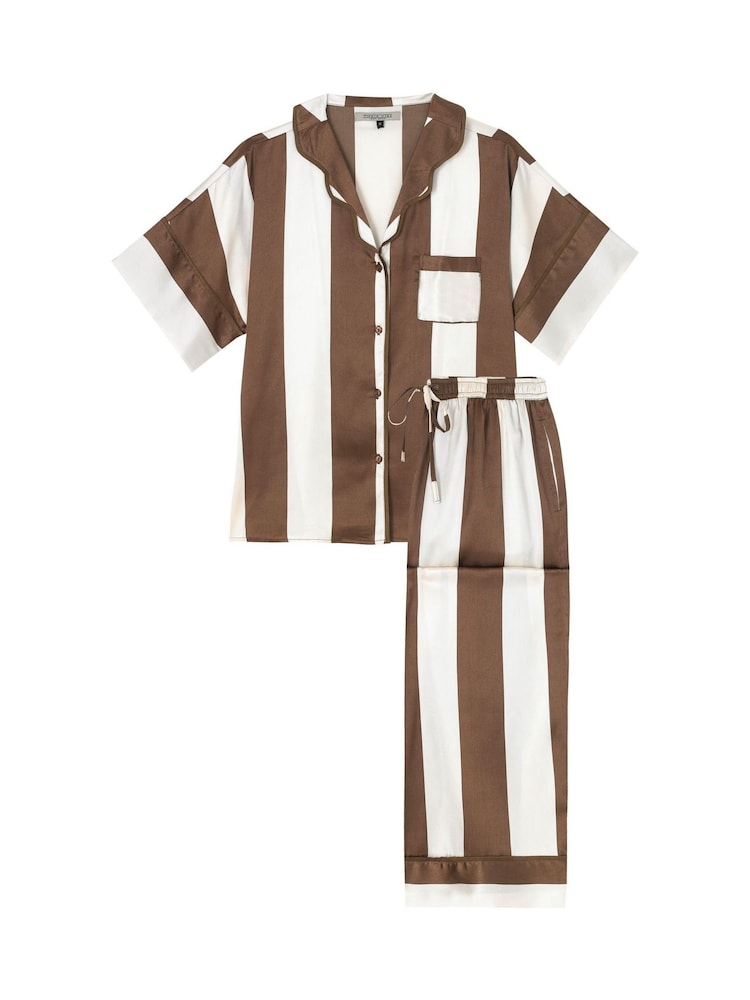 Their Nibs Brown Stripe Satin Oversized Long Pyjamas Set - Image 5 of 5