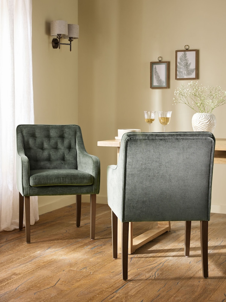 Relaxed Chenille Forest Green Rose Dining Chair - Image 1 of 9
