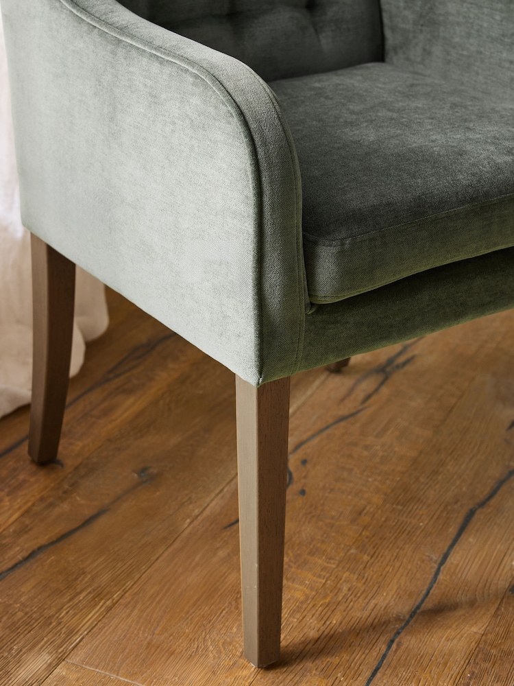 Relaxed Chenille Forest Green Rose Dining Chair - Image 2 of 9