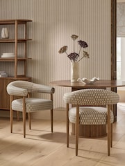 Set of 2 Monochrome Metallic Broken Stripe Mid Wood Leg Aire Dining Chairs - Image 1 of 9