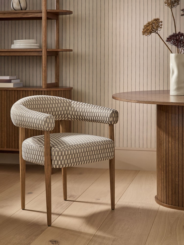 Set of 2 Monochrome Metallic Broken Stripe Mid Wood Leg Aire Dining Chairs - Image 2 of 9