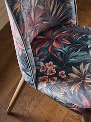 Set of 2 Opulent Velvet Bold Chic Tropical Print Valencia Upholstered Dark Wood Leg Dining Chairs - Image 2 of 6