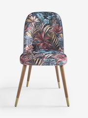 Set of 2 Opulent Velvet Bold Chic Tropical Print Valencia Upholstered Dark Wood Leg Dining Chairs - Image 3 of 6