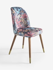 Set of 2 Opulent Velvet Bold Chic Tropical Print Valencia Upholstered Dark Wood Leg Dining Chairs - Image 4 of 6
