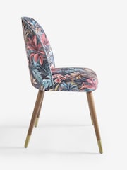 Set of 2 Opulent Velvet Bold Chic Tropical Print Valencia Upholstered Dark Wood Leg Dining Chairs - Image 5 of 6