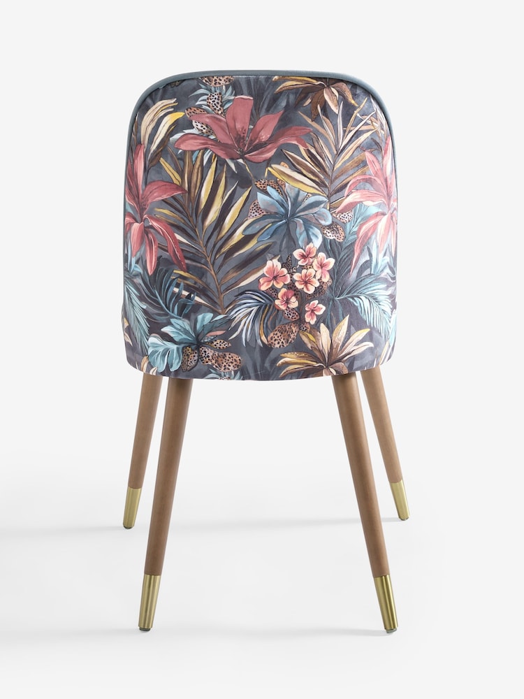 Set of 2 Opulent Velvet Bold Chic Tropical Print Valencia Upholstered Dark Wood Leg Dining Chairs - Image 6 of 6 Set of 2 Opulent Velvet Bold Chic Tropical Print Valencia Upholstered Dark Wood Leg Dining Chairs - Image 6 of 6