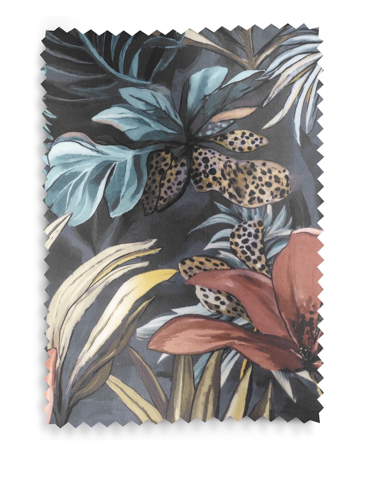 Set of 2 Opulent Velvet Bold Chic Tropical Print Valencia Upholstered Dark Wood Leg Dining Chairs - Image 8 of 8