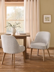 Set of 2 Relaxed Linen Look Floral Print Light Natural Hensley Oak Effect Leg Dining Chairs - Image 1 of 9