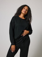 LOVALL Black Luxe Lounge Crew Neck Sweatshirt - Image 4 of 5