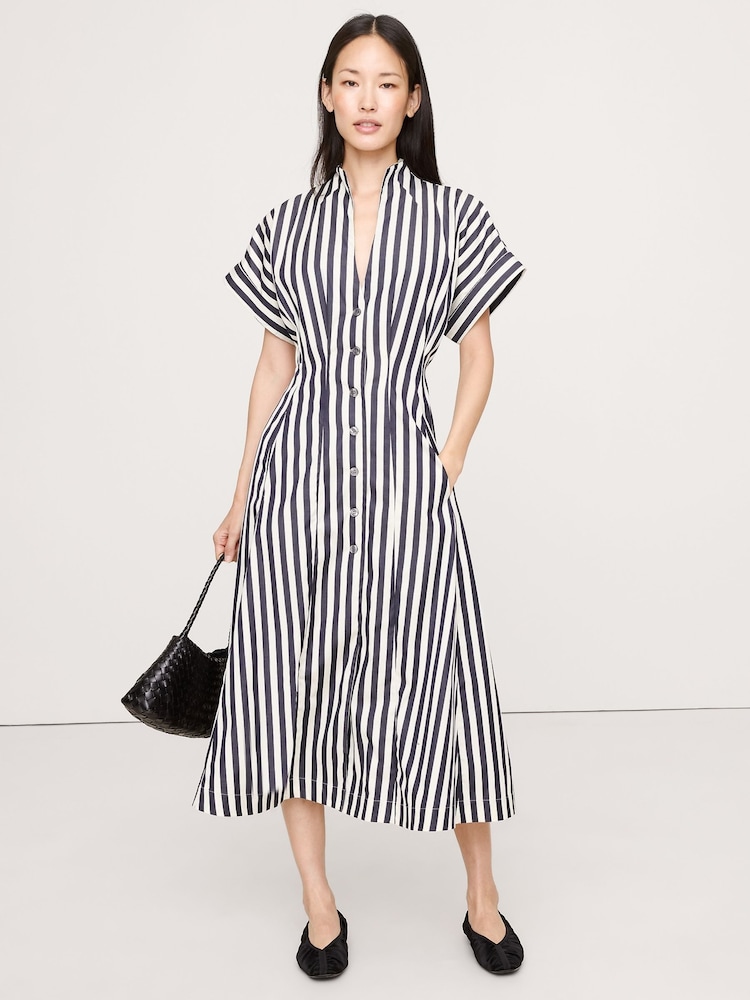 Banana Republic Blue Stripe Cotton Poplin Shirt Dress - Image 1 of 4 Banana Republic Blue Stripe Cotton Poplin Shirt Dress - Image 1 of 4