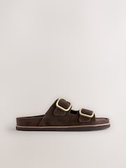 Chocolate Brown Suede Premium Double Strap Footbed Sandals - Image 7 of 9